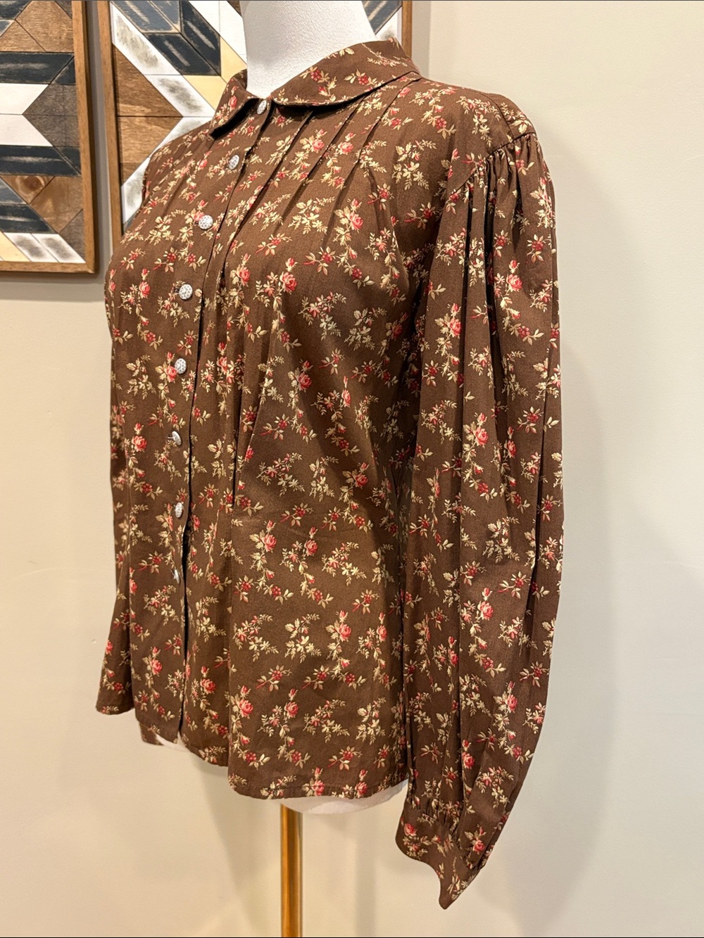Vintage Ralph Lauren Country 90s Tailored Floral Cottagecore Puff Sleeve Blouse - Picture 5 of 12
